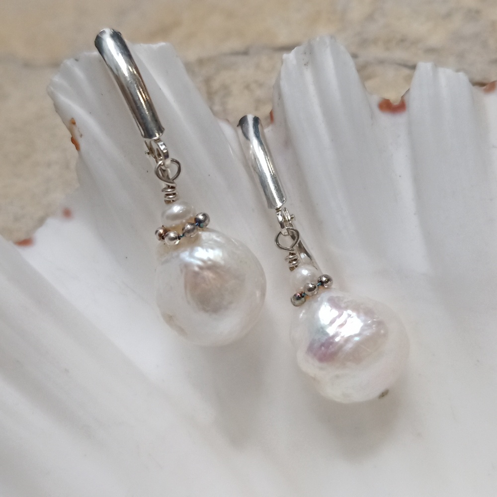 Sterling Silver Freshwater Pearl Drop Earrings Handmade